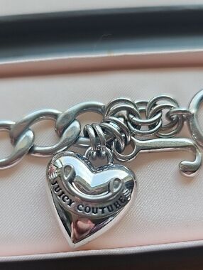Vintage Juicy Couture Silver-Tone Heart Charm Chain Bracelet J Charm